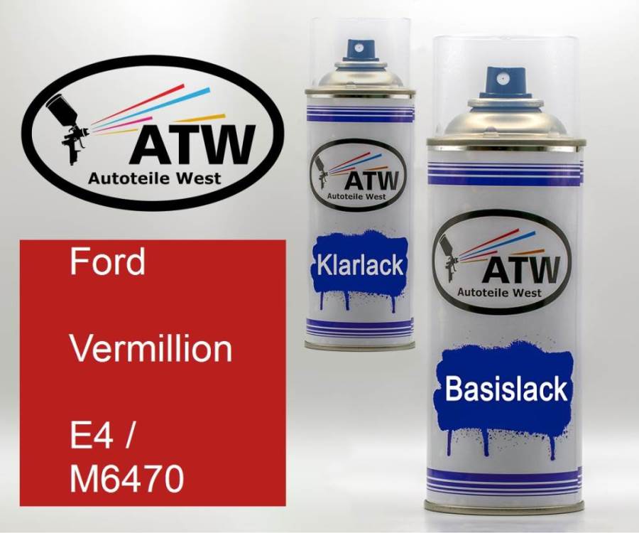 Ford, Vermillion, E4 / M6470: 400ml Sprühdose + 400ml Klarlack - Set, von ATW Autoteile West.